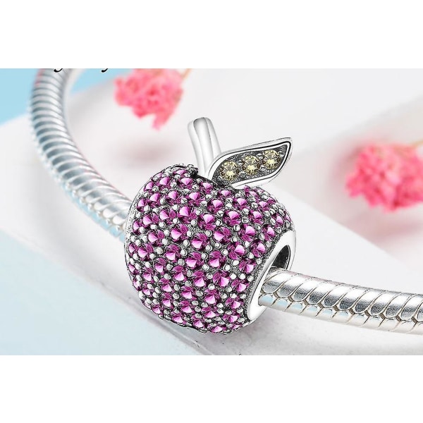 Armband 925 Sterling Silver Beads Pave Apple Charm 925 Silver Smycken Göra Kvinnor DIY