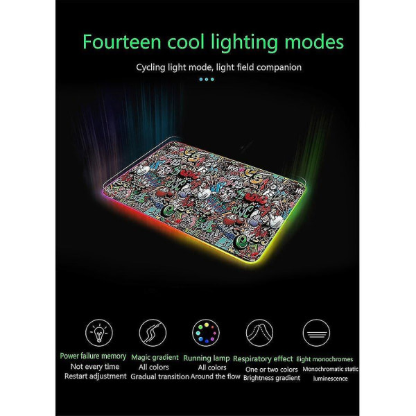 300*800 Graffiti Magic Color Halkfritt gummityg RGB Gaming Musmatta LED-lampor Desktopmus