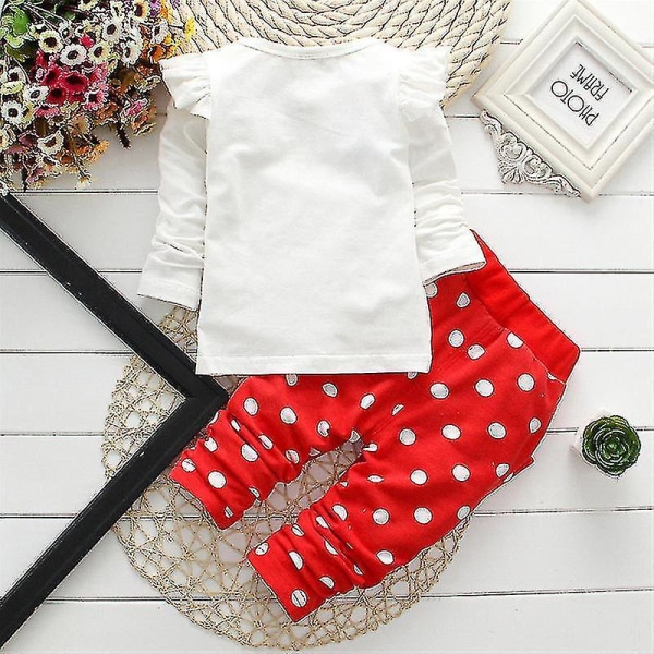 Barn Flickor Minnie Mouse Polka Dot Outfit T-shirt Top Långbyxor Set Red