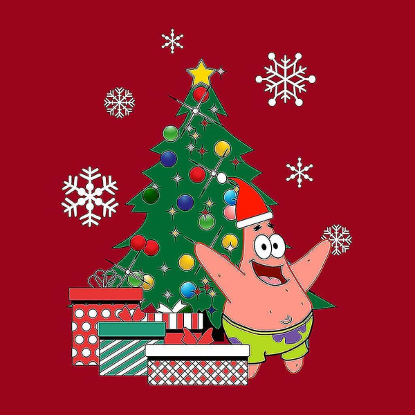 Patrick Star Around The Christmas Tree Svampbob T-shirt för män Cherry Red