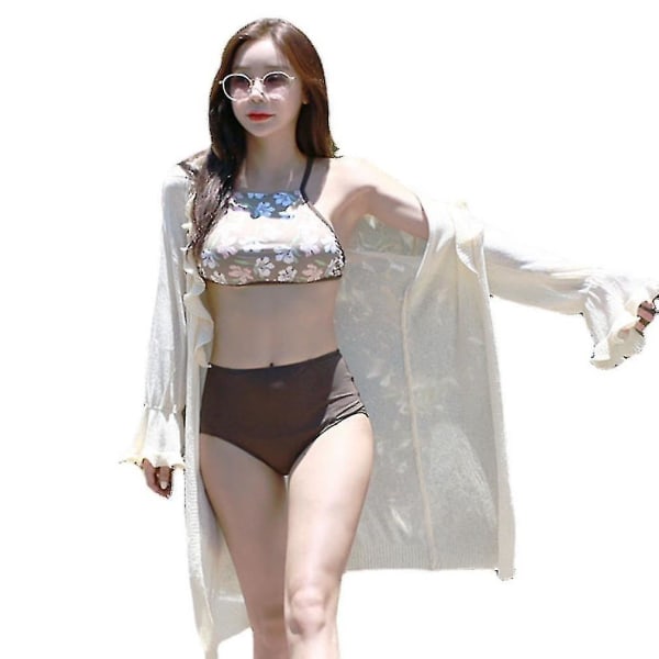 Long Bikini Cover Up Lotus Leaf Frame Beachwear Cardigan