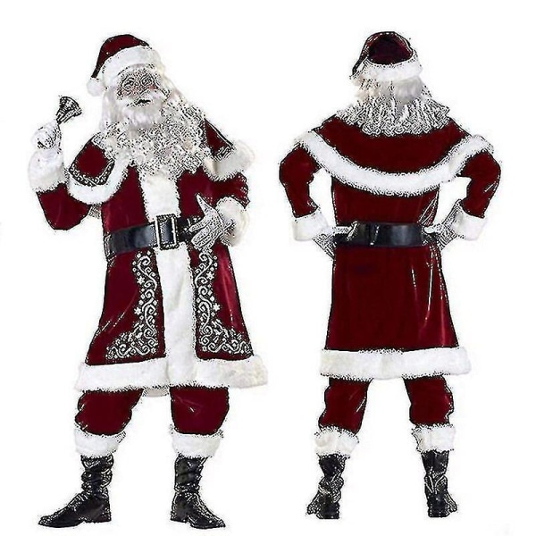 Jultomtekostym Vuxen juldräkt Röd Deluxe sammet Fancy_h