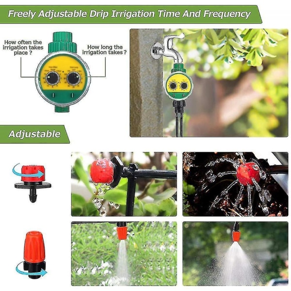Droppbevattningskit med timer 82ft/25m, automatiskt bevattningssystem med droppar för trädgårdsväxthus,