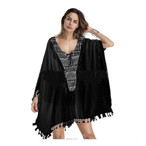 Lace Bikini Cover Up Tie Up Collar Suncreen Oversized Beachwear Kaftan