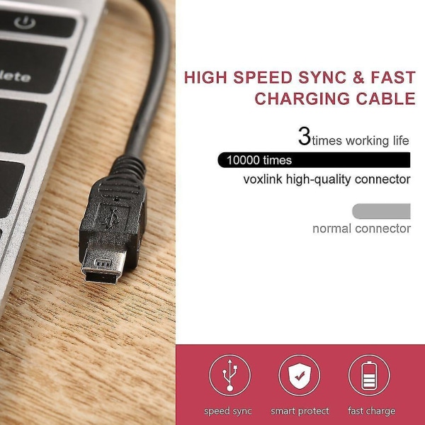 Hi-speed 80 cm USB 2.0 Hane A till Mini B 5-stifts laddningskabel Hot-swappable