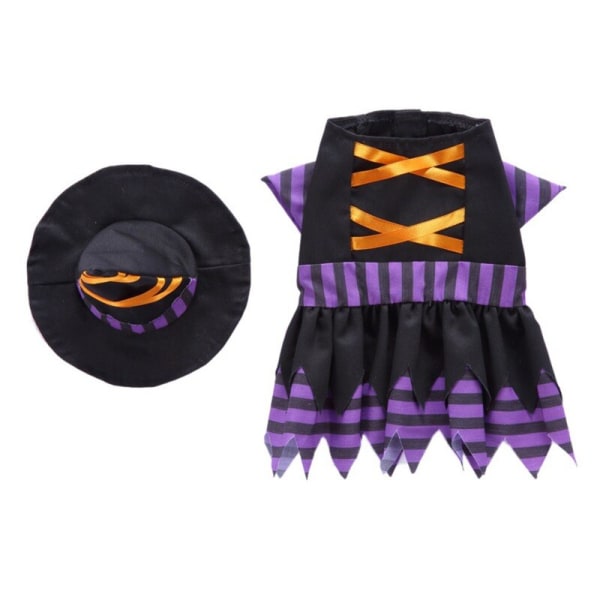 Pet Halloween Cosplay Kostym Randig Wizard Outfits Kläder purple+black large silver+green medium