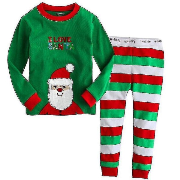 Kids Boy Girl Christmas Pyjamas Set Xmas Long Sleeve Nightwear Nattkläder Outfit_aw Green Striped Christmas Man