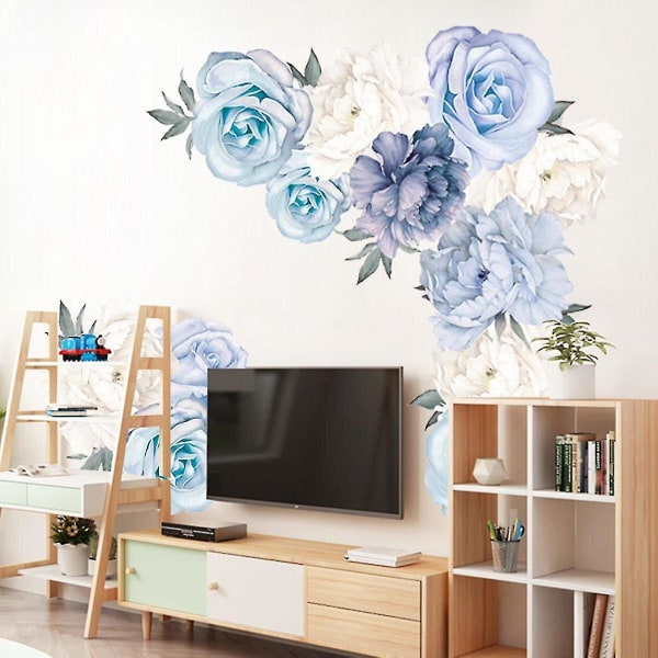 2 set blå pion ros blommor väggdekor vintage väggmålning rum hem konst Flora dekoration