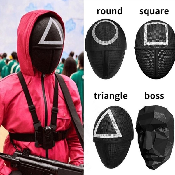 Ny TV Squid Game Mask Cosplay Costumes Mask Prop Triangle mask(one piece) L (Bodysuit)