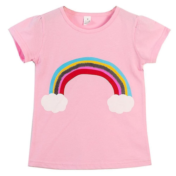 2-10 år flickor kortärmade T-shirts Blus Basic Tee Tops Pink Rainbow