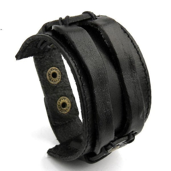 Unisex lädermanschett dubbelt brett armband (SVART)