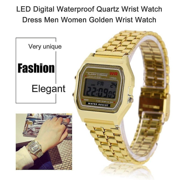 Led Digital Vattentät Kvarts Armbandsur Watch Herr Dam Golden Watch