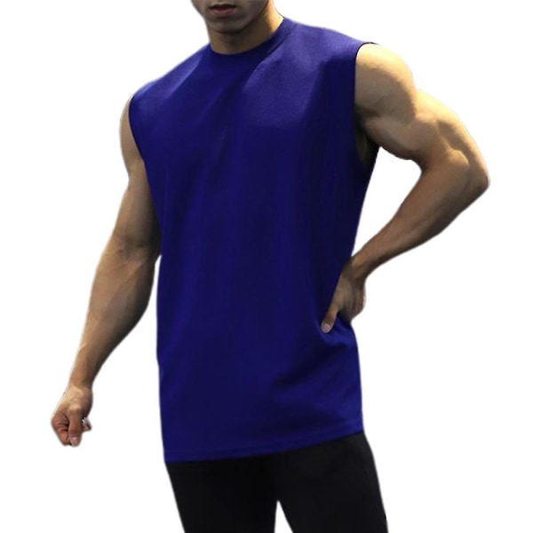 Män Vanlig väst ärmlös linne Träning Gym Fitness Bodybuilding T-shirt Blue
