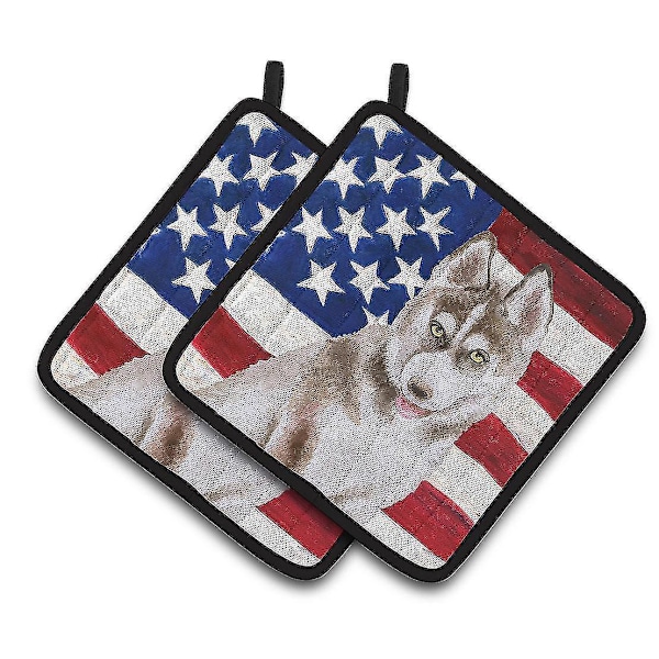 Siberian Husky Grey Patriotic Par grytlappar