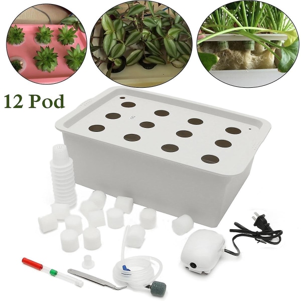 2 Box 220V Hydroponic System Kit 12 Hål DWC Jordfri odling Inomhus Vattenplantering Växtlåda