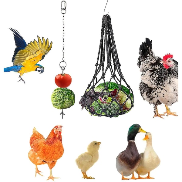 Kyckling Grönsaksspett Fruktpåse Set Rostfritt stål hängande matare Coop Toy (2 st)
