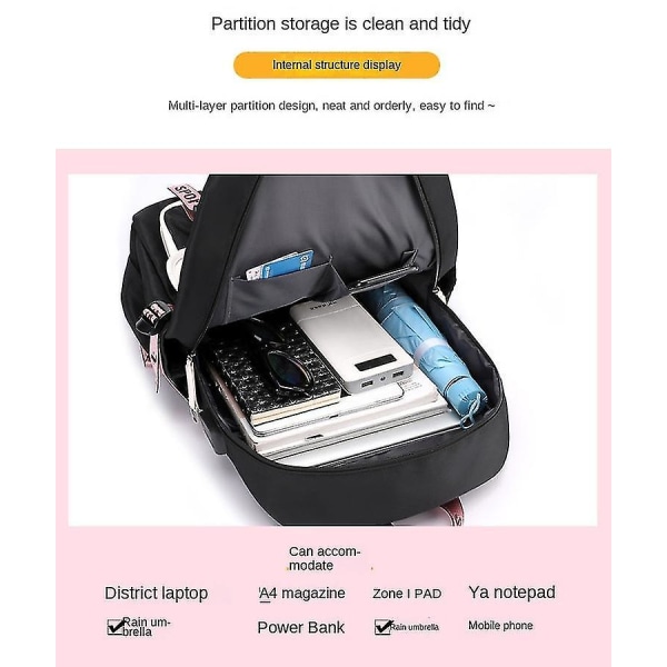 Ljusande USB laddningsryggsäck Vibrato-ryggsäck Student skolväska Style 27