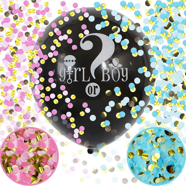 Baby Gender Reveal Confetti Balloon - 36 tum stora svarta ballonger X2 med rosa och blå hjärtform C
