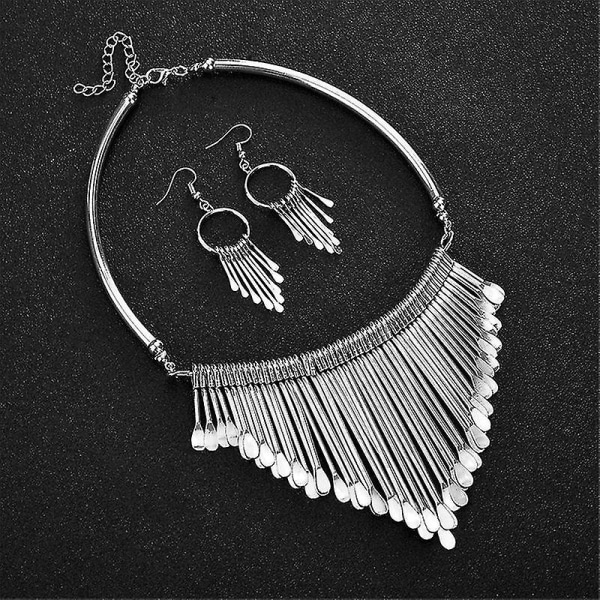 Statement Haklapp Halsband Med Golden Metal Fringe Drop Choker Halsband Örhängen Set