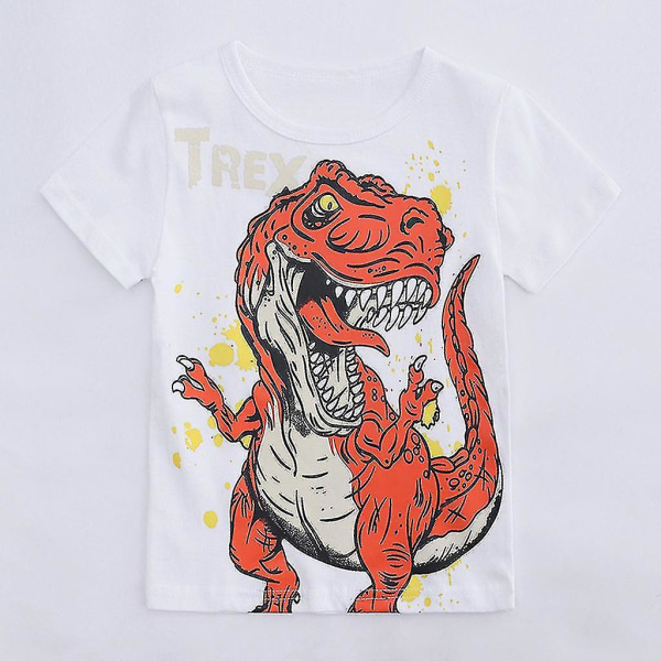 Toddler Pojkar Kortärmad Tecknad Dinosaur Print Toppar T-shirt kläder White