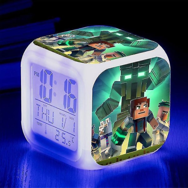 Minecraft Väckarklocka Coolie Scared Cartoon Söta barn Led Digital Color Luminous Clock Style I