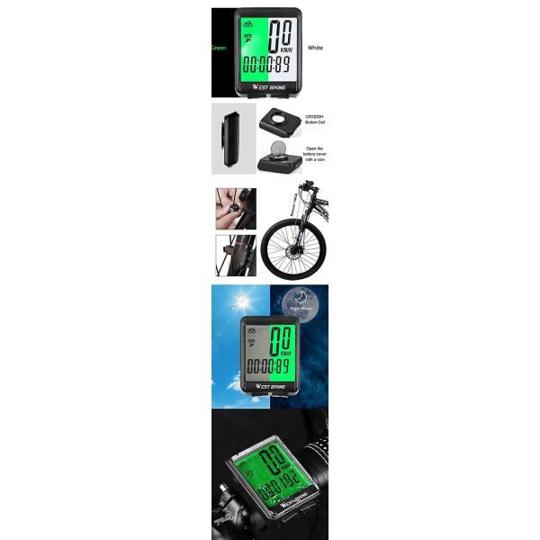 WEST BIKING 2,1 tum LED-bakgrundsbelysning Trådlös cykeldator Cykelhastighetsmätare LCD-skärm Display Wat