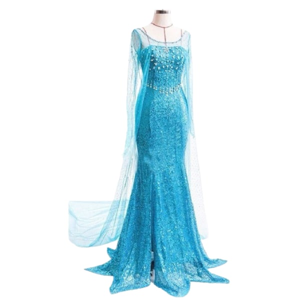 Princess Frozen Elsa Dress Up Kostym Med Cosplay Dam Klänning 2XL S