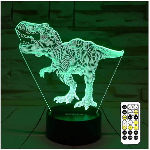 Dinosaurieleksaker, T Rex 3d nattlampa 7 färger Ändrande nattlampor för barn med timer & fjärrkontroll Forts.