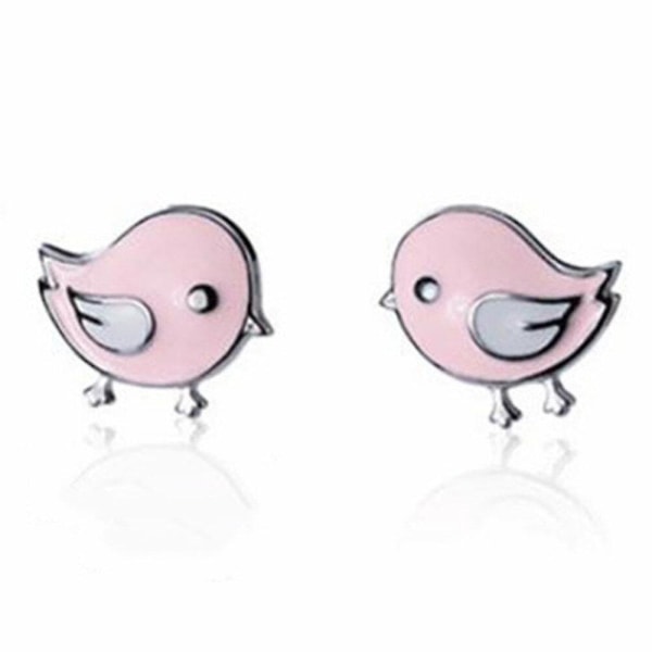 Design Pink Bird Stud örhänge för dotter flickor barn present silverplätering smycken