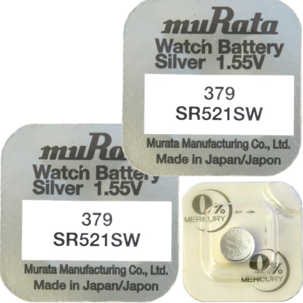379 2-Pack SR521SW Murata Klockbatterier silveroxid 1.55V