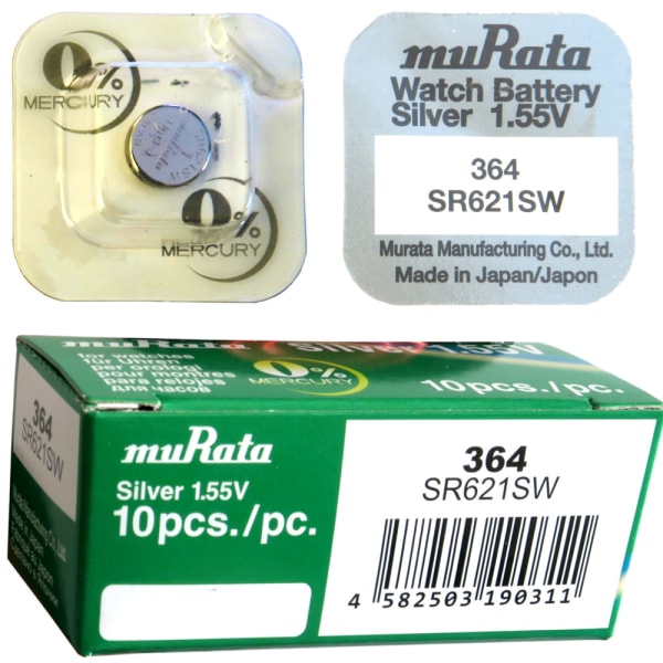 364 10-Pack SR621SW Murata Klockbatterier silveroxid 1.55V