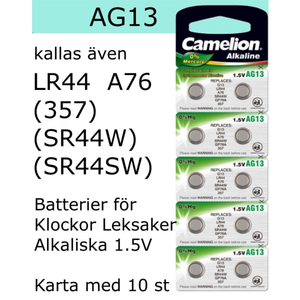 AG13 10-Pack Alk.1,5V Camelion LR44 ( 357 SR44W SR44SW )