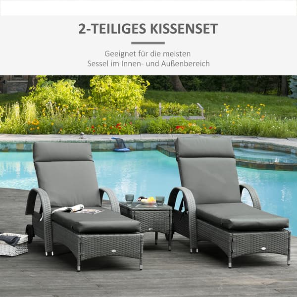 HOMAIRE 2-pack extra tjock 8 cm mörkgrå dyna för solstol 196x55 cm, polyester och skum Mörkgrå