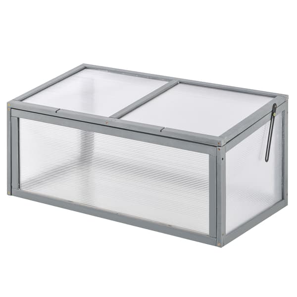 HOMAIRE Mini-växthus i gran och polykarbonat 90x46x40 cm med öppningsbart tak, grå Grå
