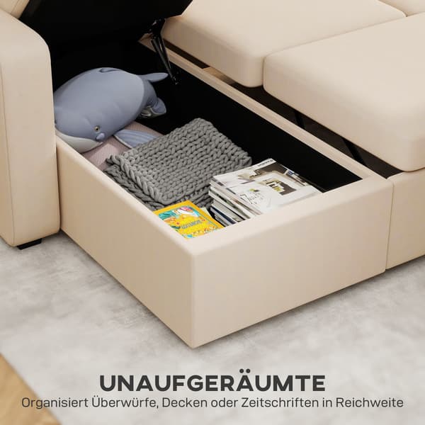HOMAIRE justerbar L-formad bäddsoffa med förvaring och kuddar, beige Beige