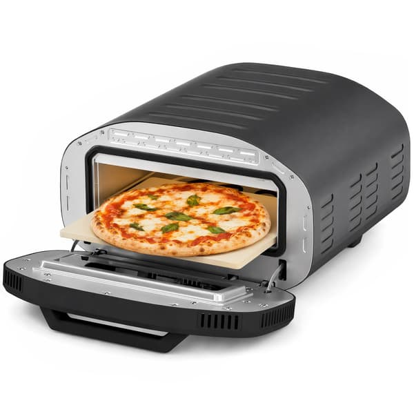 HOMAIRE Elektrisk pizzaugn 12 tum, 8 program, 430 °C, timer, keramiksten, grå Grå 46 x 49.7 x 28 cm