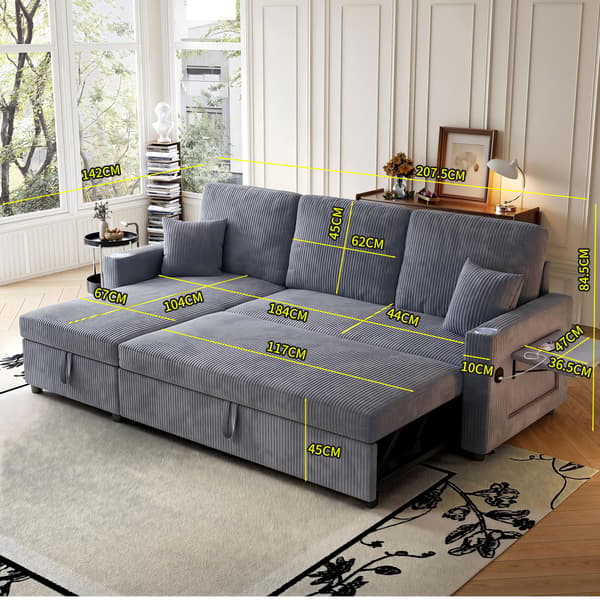 HOMAIRE L-formad soffa med bäddfunktion och förvaring, grå Manchester Grå