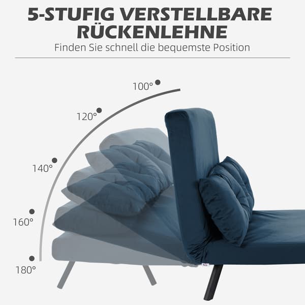 HOMAIRE 2-sits bäddsoffa i sammet med 2 kuddar, blå, justerbar ryggstöd Blå