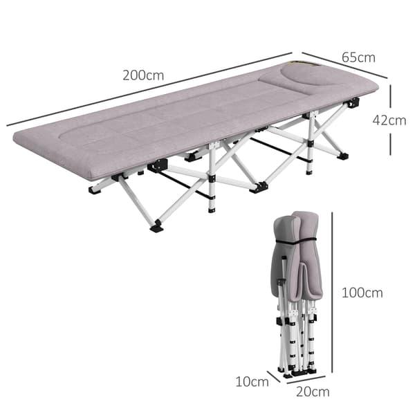HOMAIRE fällbart campingfältbädd 185x65x37 cm, grå, stålram, mjuk, max 200 kg Grå