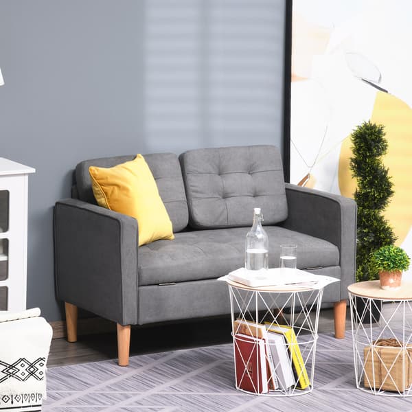 HOMAIRE 2-sits soffa med förvaring, träben, vadderad sammetstyg, grå, 117x62x78 cm Grå