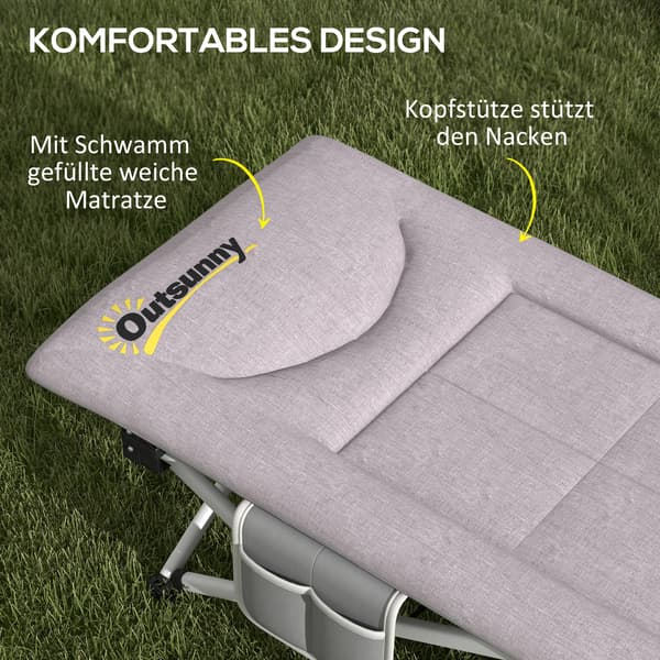 HOMAIRE fällbart campingfältbädd 185x65x37 cm, grå, stålram, mjuk, max 200 kg Grå