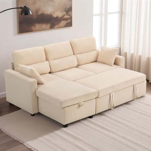HOMAIRE justerbar L-formad bäddsoffa med förvaring och kuddar, beige Beige