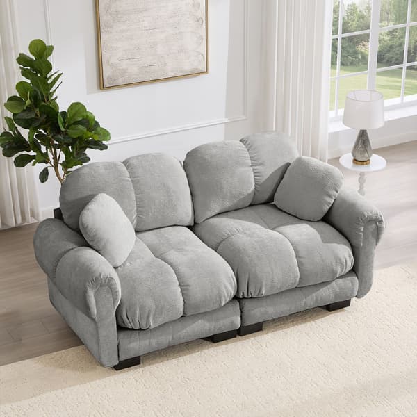 HOMAIRE 2-sits Chenille-soffa med elegant quiltad design, modulär, ljusgrå Ljusgrå 190 x 86 x 90 cm