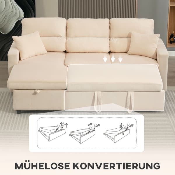 HOMAIRE justerbar L-formad bäddsoffa med förvaring och kuddar, beige Beige