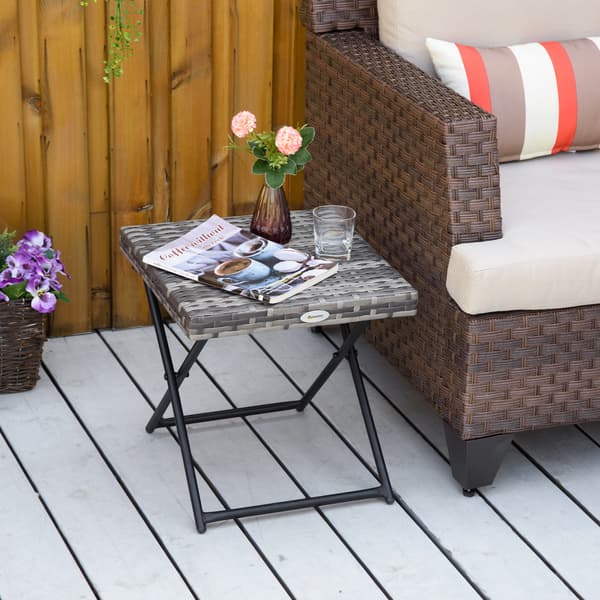 HOMAIRE hopfällbart sidobord i polyrattan 40x40x40 cm grå, robust trädgårdsbord för balkong och uteplats Grå