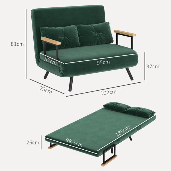 HOMAIRE Fällbart bäddsoffa 4-i-1 med sovfunktion i sammetstyp, 183x98,5 cm, grön Grön 102 x 73 x 81 cm