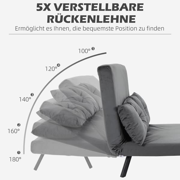 HOMAIRE 2-sits bäddsoffa i sammet med justerbar rygg, 2 kuddar, mörkgrå Mörkgrå