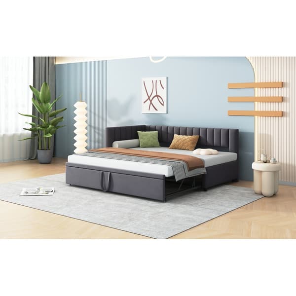 HOMAIRE L-formad multifunktionell bäddsoffa med utdragbar säng, sammet, grå Grå 208 x 97.5 x 75 cm