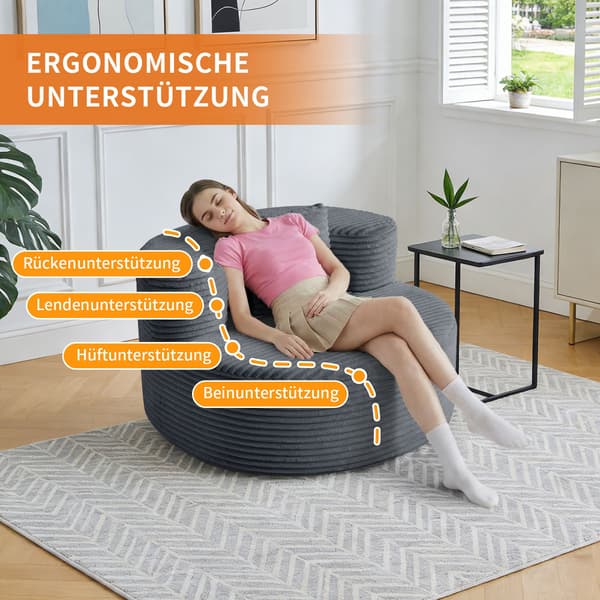 HOMAIRE Plüsch Kordstoff Cloud Sittsäck för Vuxna & Ungdomar, Mörkgrå Mörkgrå