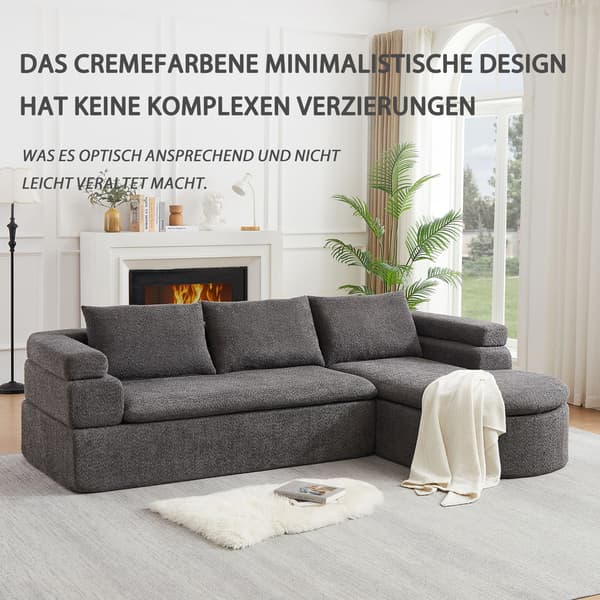 HOMAIRE L-förmigt Ecksofa med Chaiselongue i anthrazit, modernt Chenille-soffa med stegarmstöd, 3-sits för vardagsrum och kontor Grå